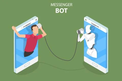 Messenger bot and ai flat isometric vector concept. Illustrazione stock