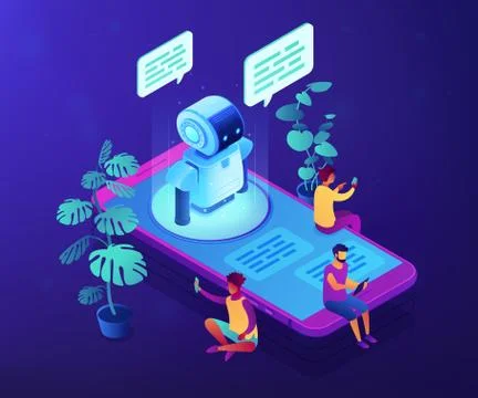 Messenger chatbot concept vector isometric illustration. Stock Illustration