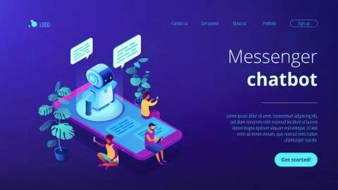 Messenger chatbot isometric 3D landing page. Stockillustratie