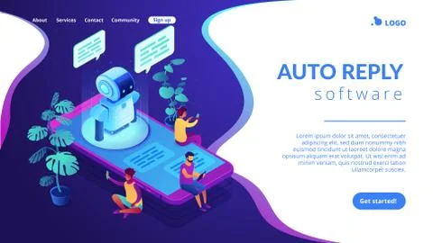 Messenger chatbot isometric 3D landing page. Stock Illustration