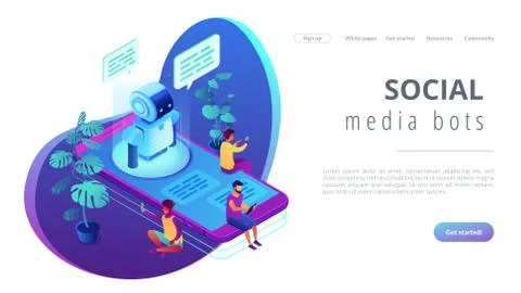 Messenger chatbot isometric 3D landing page. Stock Illustration