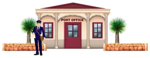 A messenger in front of the post office Illustration