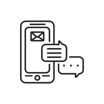 Messenger mobile application in smartphone black line icon. Pictogram for web Stock Illustration