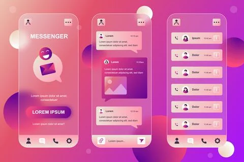 Messenger neumorphic elements kit for mobile app. Online communication, chatting Stock Illustration