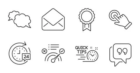 Messenger, Reward and Quick tips icons set. Mail, Quote bubble and 24h delivery Stock Illustration