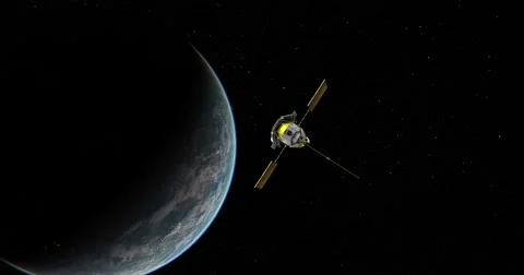 Messenger spacecraft zips past camera as it departs Earth.  Stock-Footage 62481623