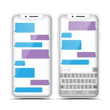 Messenger Vector. Speech Bubbles. Phone Chat Interface. Realistic Smartphone Stock Illustration