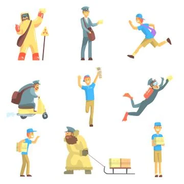 Messengers And Courier Men At Work Set Stock Illustration