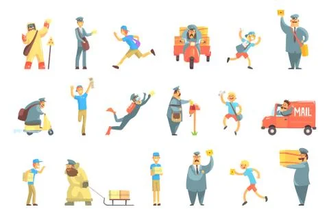 Messengers And Courier Men At Work Set Illustrazione stock