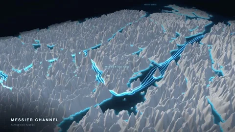 Messier Channel 3D White Terrain Relief Map With Glowing Shipping Route Vídeos de archivo 344017105