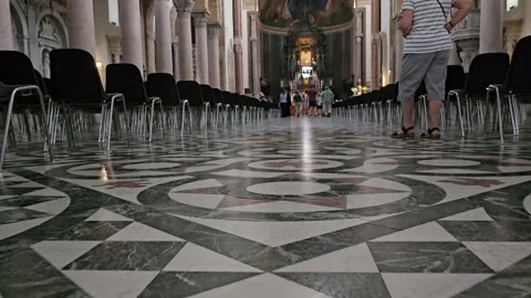 Messina Cathedral-Interior-Floor level-Walking-Tourists visiting Stock Footage 301667119