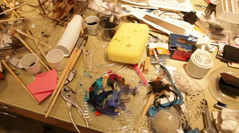 Messy Art Table Stock Footage 40815048