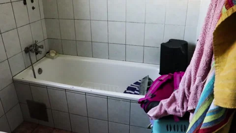 Messy bathroom with scattered things Stock Footage 138086225