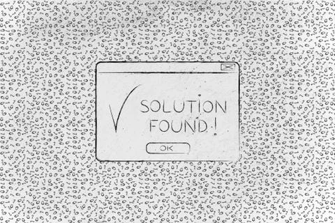 Messy binary code and pop-up with Solution Found text Stock Illustration