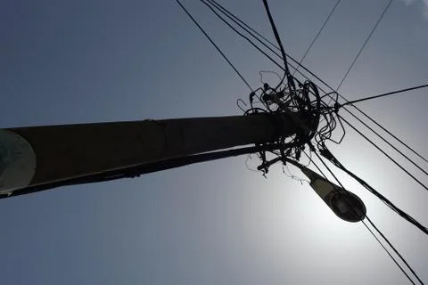 Messy cable pole Stock Photos