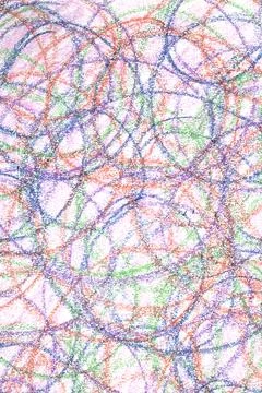 Messy crayon scribble background colour circles childrens writing Stock Photos