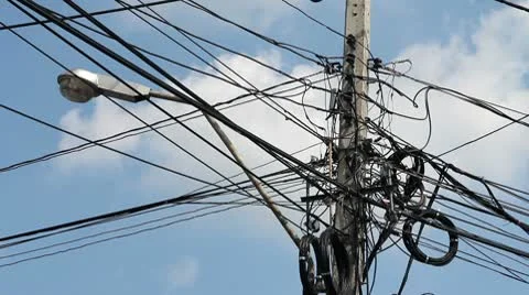 Messy electric cables Stock Footage