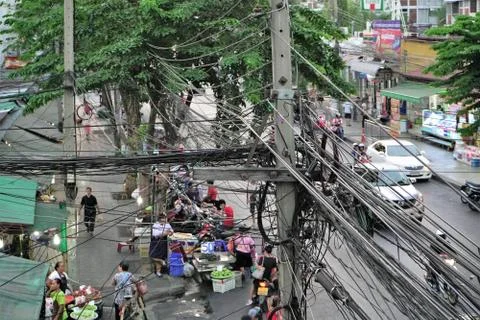 Messy electric pole Stock Photos