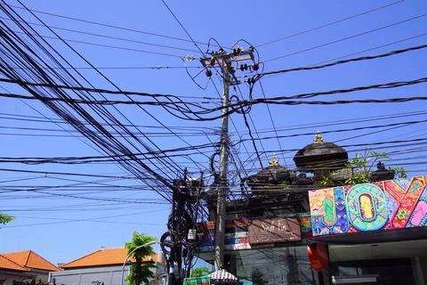 Messy electrical and telecom wires Stock Photos