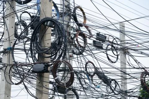 Messy electrical cables Stock Photos