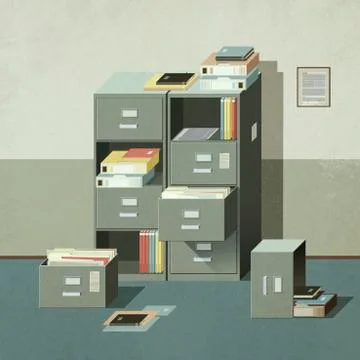 Messy filing cabinet Stock Illustration