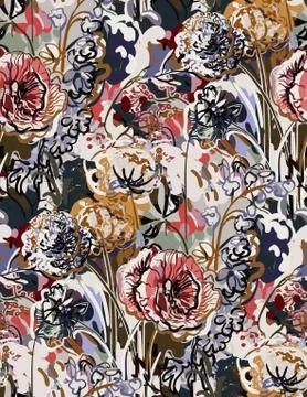 Messy garden flower paint pattern vector textured イラスト素材