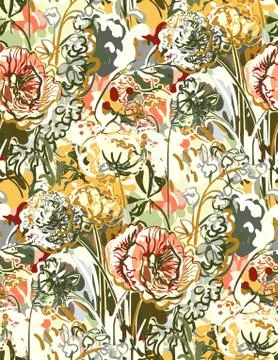 Messy garden flower paint pattern vector textured Stock Illustration