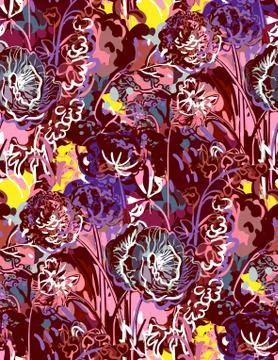 Messy garden flower paint pattern vector textured Stock Illustration