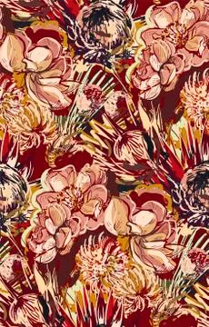 Messy garden flower paint pattern vector textured Stock Illustration