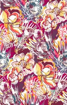 Messy garden flower paint pattern vector textured Stock Illustration