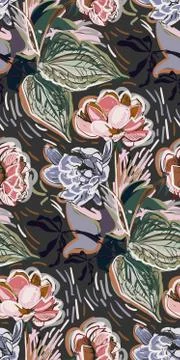 Messy garden flower paint pattern vector textured Stock Illustration