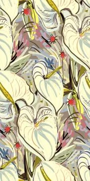Messy garden flower paint pattern vector textured Stock Illustration