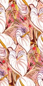 Messy garden flower paint pattern vector textured Stock Illustration