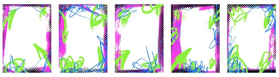 Messy graffiti frames with spray paint arrows and chaotic scribbles. Grunge 库存插图
