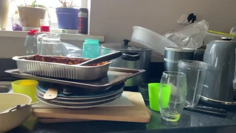 Messy kitchen sink Stock Footage 173018321