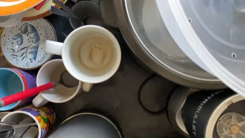 Messy kitchen sink Stock Footage 176261990