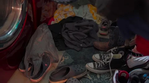 Messy laundry room in house Stock Footage 155156955