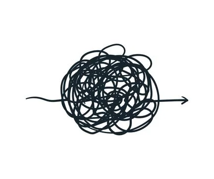 Messy line process. Chaos arrow path. scribble mind sketch. Psychotherapy pro Illustration