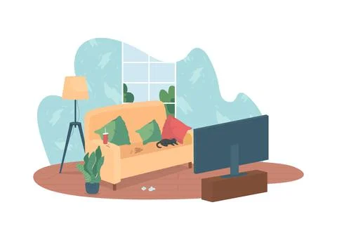 Messy living room 2D vector web banner, poster Stock Illustration