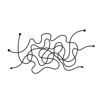Messy long arrow line tangle isolated on white background. Stockillustratie