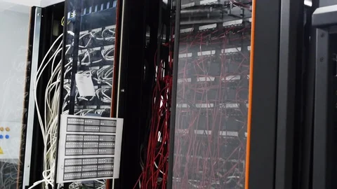 Messy messy system room with all CAT5 cables mixed up fc01 Stock Footage 102219673
