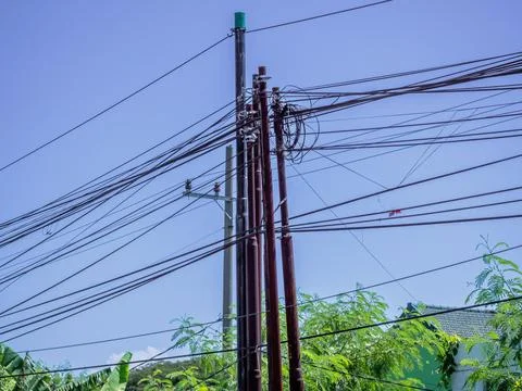 Messy power lines Stock Photos