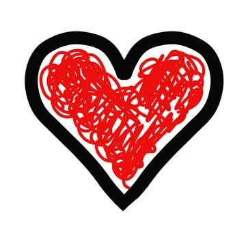 Messy Red Tangled Lines inside Bold Black Heart Outline. Stock Illustration