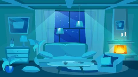 Messy room at night flat vector illustrations Stock Illustration