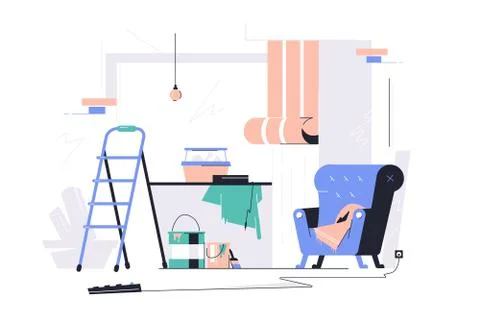 Messy room with scattered stuff Stock Illustration