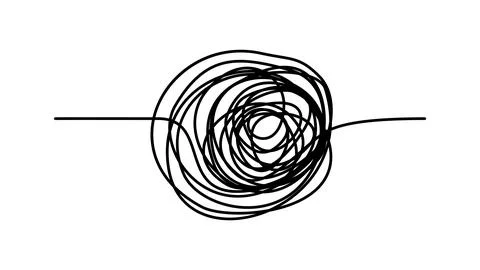 Messy scribble arrow line, chaotic tangled doodle. Hand drawn squiggle, chaos Stock Illustration