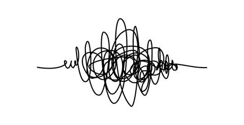 Messy scribble arrow line, chaotic tangled doodle. Hand drawn squiggle, chaos Stock Illustration