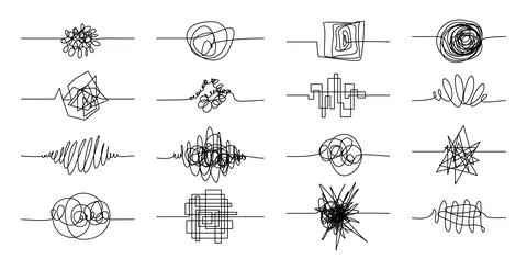 Messy scribble arrow lines, chaotic tangled doodles. Hand drawn squiggles, chaos Stock Illustration