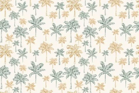 Messy seamless vector pattern of hand-drawn green and gold palm trees on a .. 스톡 일러스트