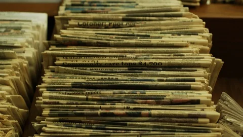 Messy Stack Of Old Newspapers On Shelf 1 Stock Footage 90796256